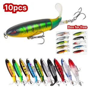 Whopper plopper fishing lure(10pcs), Top Water Fishing Lures with Floating Rotating Tail Barb Treble Hooks, Simulation Fishing Lure with Hook, Plopping Lures Kit
