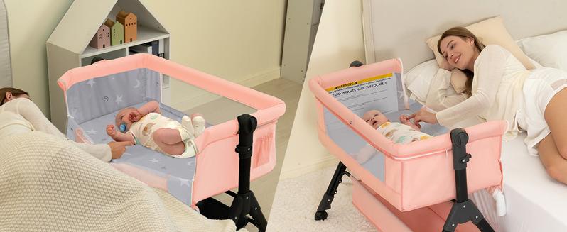 【New Year gift】Baby Bassinet Bedside Sleeper 3 in 1 - Adjustable Height, Adjustable Wheels, Travel Sleeper, Portable Design for 0-6 Months、12 Months Newborn bassinet for baby
