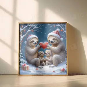 Sloth family Wall Art, family anniversary art print , Art gift for mom and dad, sloth poster, Animal love decor, sloth home decoration 11L