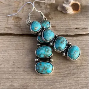 Western Turquoise Earrings Elegant Retro Female
