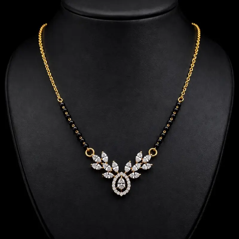 Panchadatu chain mangalsutra with brass pendant and ad stone