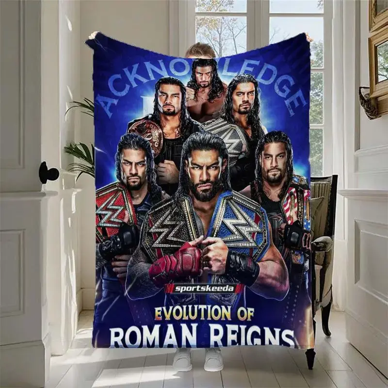 Roman Reigns Career Evolution Throw Blanket - WWE-Inspired Championship Belts & Signature Poses, All-Season Soft Flannel For Home, Office, Travel - Wrestling Fan Gift For Christmas, Birthdays, Home Decor, Office Comfort, Sports Theme, Plush Texture