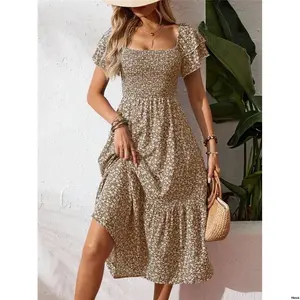 tiktokClasiSquareNeckDitsyFloralCasualSummerShortSleeveDressMaxiVacationBeachOutfitsWomen