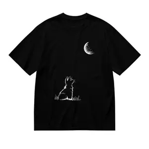 Cotton Short Sleeve  T-Shirt Men's Fashion Abstract Moon & Kitten Print T-Shirt - Casual Round Neck Short Sleeve Tee for Summer, Perfect for Leisure & Camping