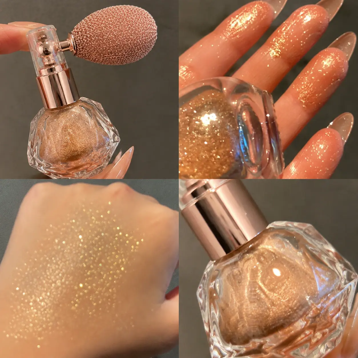 Body Highlighter Glitter Spray Shimmering Sparkle Powder Makeup (Silver, Pink, Gold，Purple) | for Hair and Face