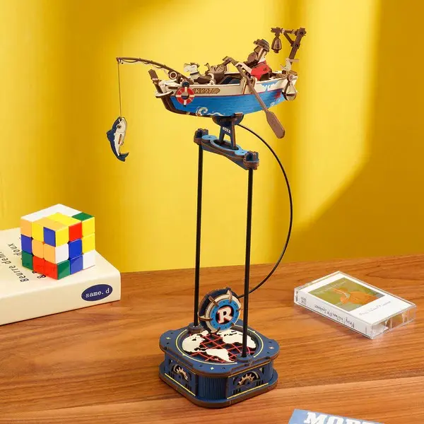 ROKR Ocean Fisher Pendulum Balance Toy - 3D Wooden Puzzle MCD02, Gravity-Powered Beginner DIY Toy, House Decoration, Learning Through Play Tool for Children’s Engineering Skill Development, 3-D Puzzles, Fun Learning Tool