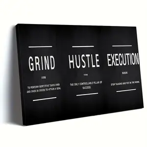Grinding, Hustle, Execute Motivational Canvas Wall Art - Framed Inspirational Poster for Home Decoration and Gifts - Ready to Hang