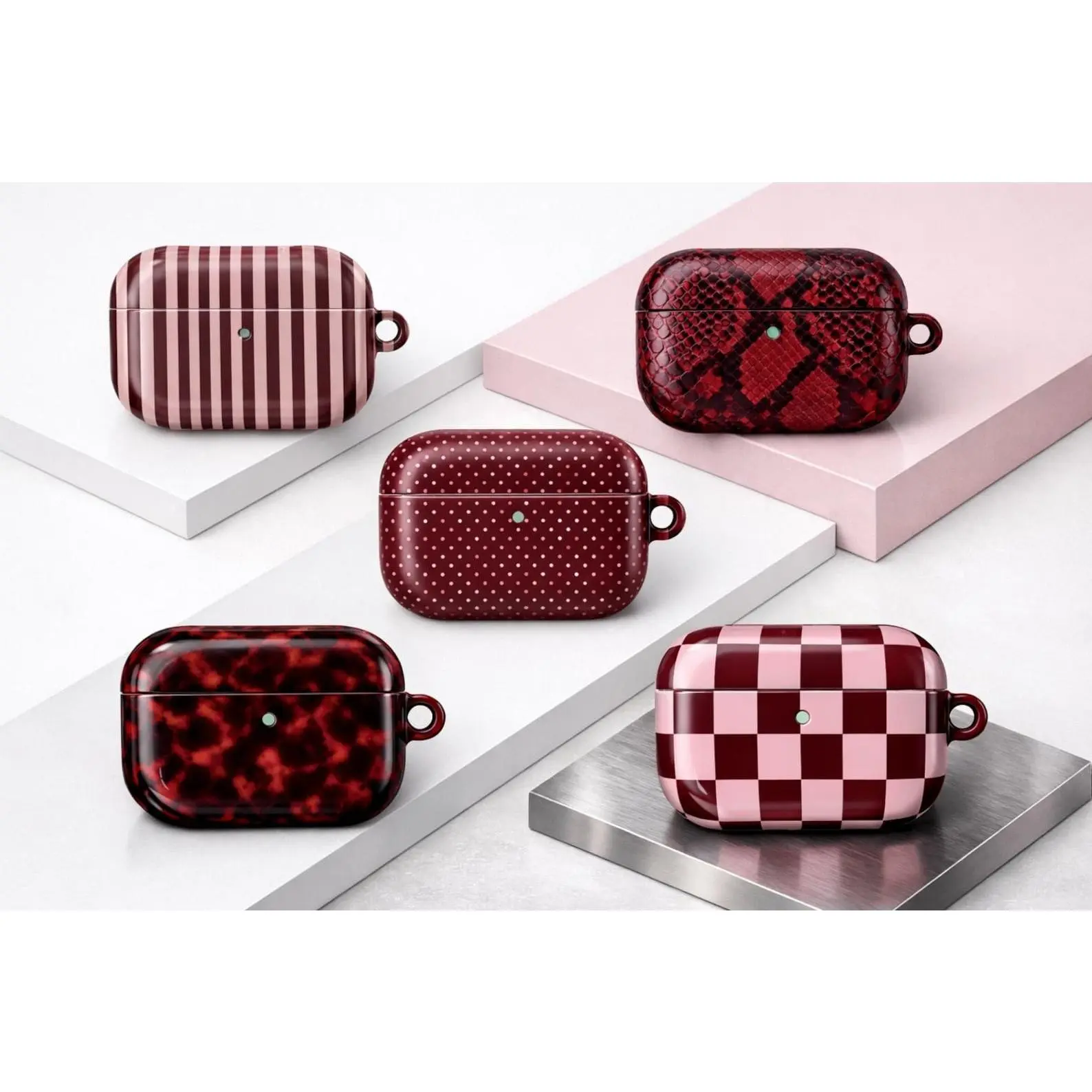 Durable Polycarbonate Protection Case Collection for AirPods Gen 1/2/3/4 & Pro Charging Cases - Burgundy, Pink, Checkerboard, Tortoiseshell, Polka Dot, Stripes, Snakeskin Patterns