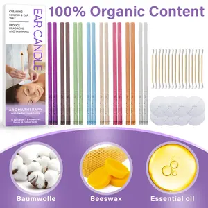 Ear Candle Wax Cleaning Set (16 pcs) – Relaxing Stress Relief with Plug Candle, Natural Bee Wax Ear Candles in 8 Different Scents, Professional Collection