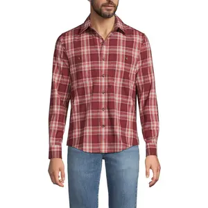 Lands' End Men's Lightweight Coastal Flannel Shirt - X Large - Burgundy Spritz Plaid