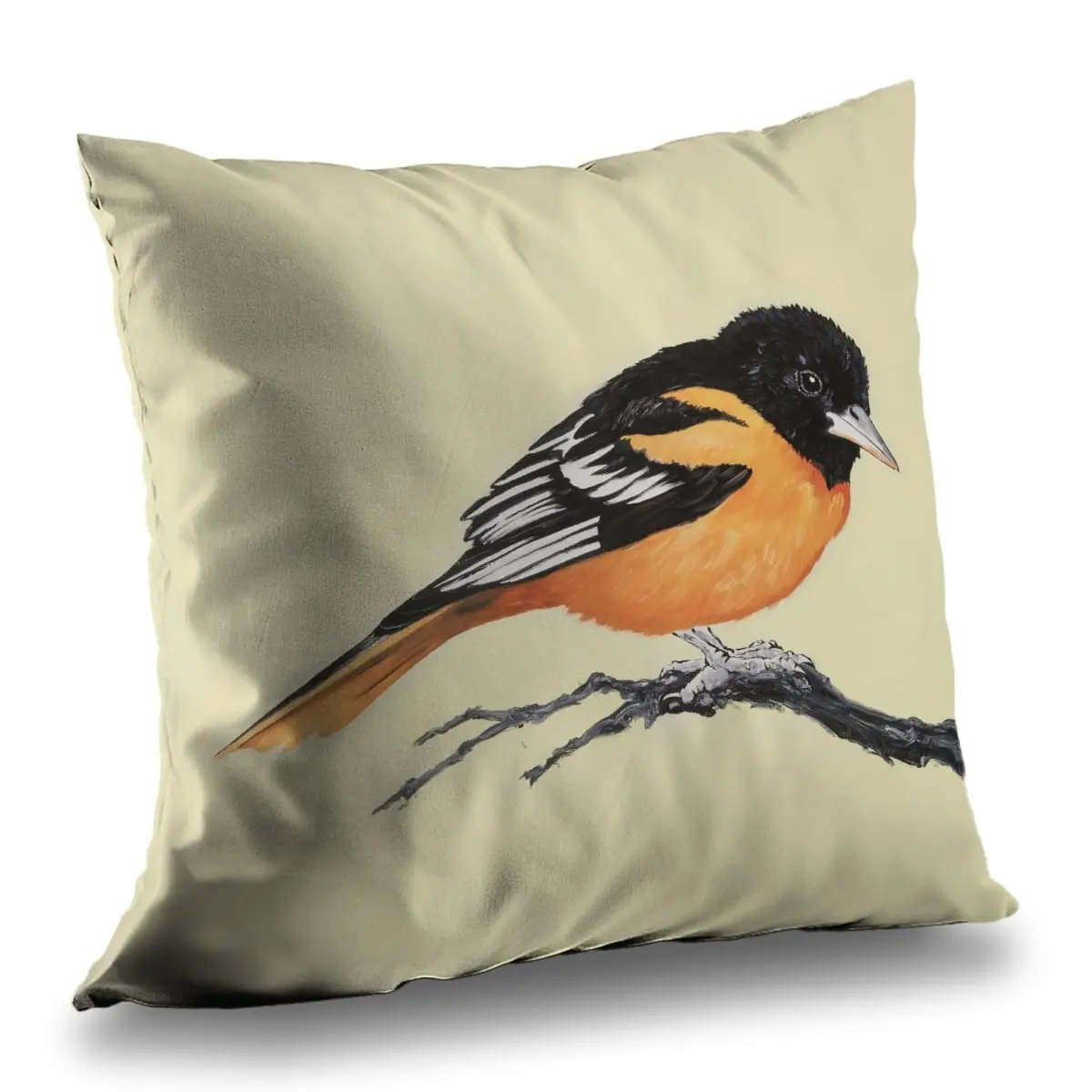 Begin Home Decor C1PT1414S3IZD1 14x14 in. Realistic Little Bird on a Branch Throw Pillow, Charm Modern Rustic Living Room Accent, Ideal Gift for Home Decor