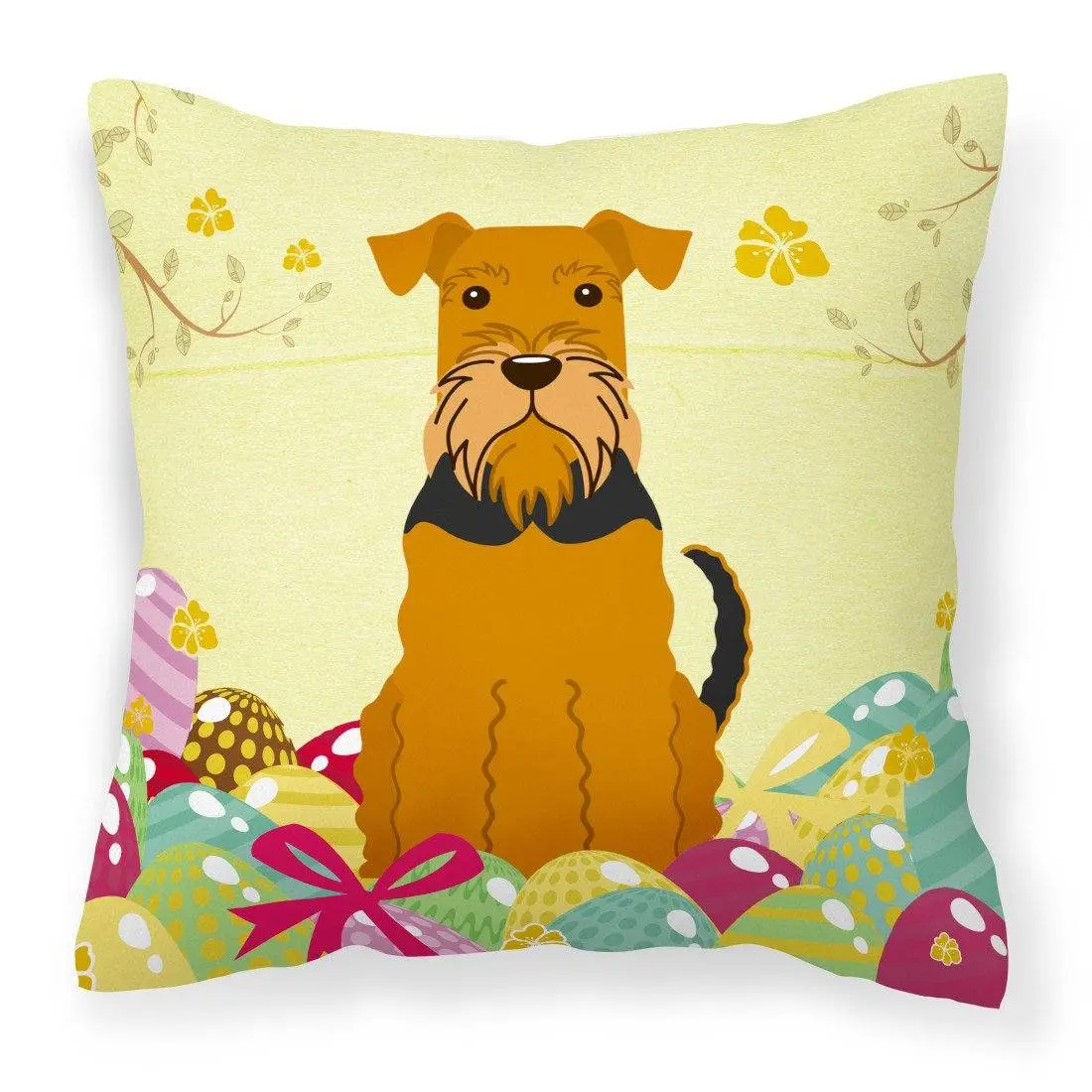 Easter Eggs Airedale Fabric Decorative Pillow BB6041PW1818