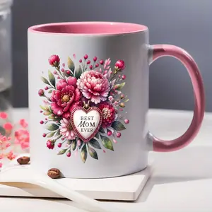 1pc 11oz Ceramic Coffee Mug for Mom - Best Mom Ever Floral Heart Design, Microwave Safe & Hand/Machine Washable, Mother's Day Gift Idea for Tea, Hot Chocolate, Coffee, Coffee Cup