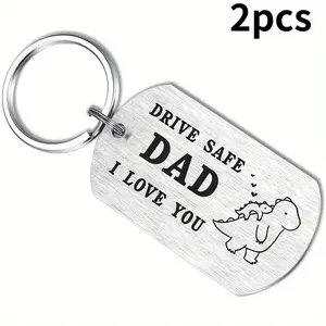 2pcs Stainless Steel Dad Keychain: Drive Safe, I Love You - Perfect Father's Day Gift