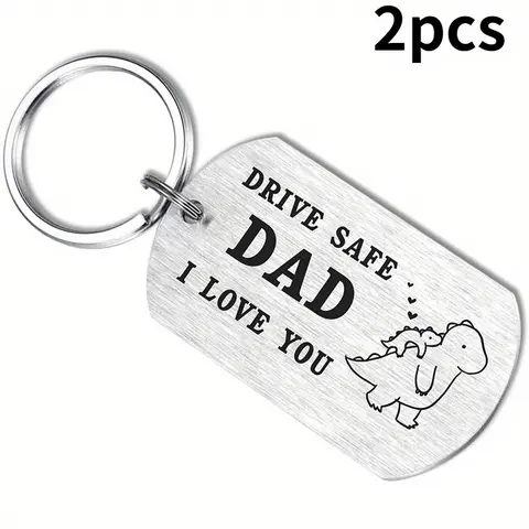Stainless Steel Metal Keychains 2-Pack Multipack - Rectangular Engraved Graphic Humor + Love 'Drive Safe I Love You' Durable EDC Gear, Corrosion-Resistant Customized Keychain Accessory with Chain, Father's Day Gift for Dad