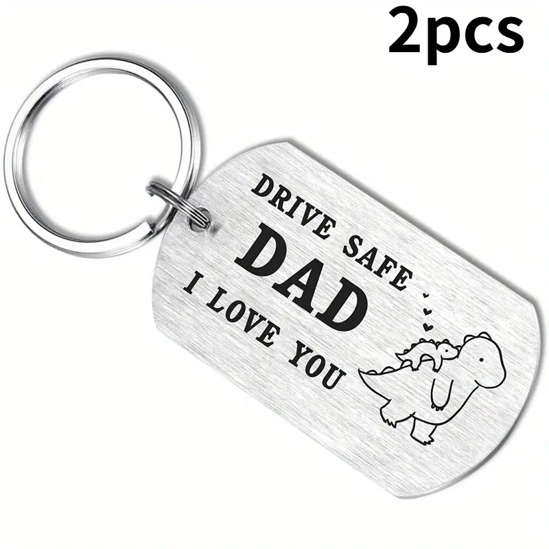 Stainless Steel Keyring Keychain Accessory, 2pcs Rectangular Matching Graphic Set, Engraved 'Drive Safe I Love You' EDC Gear, Durable Fathers Day Gift for Dad, Chain-Attached Keychains, Multipack, Corrosion Resistant Keychains