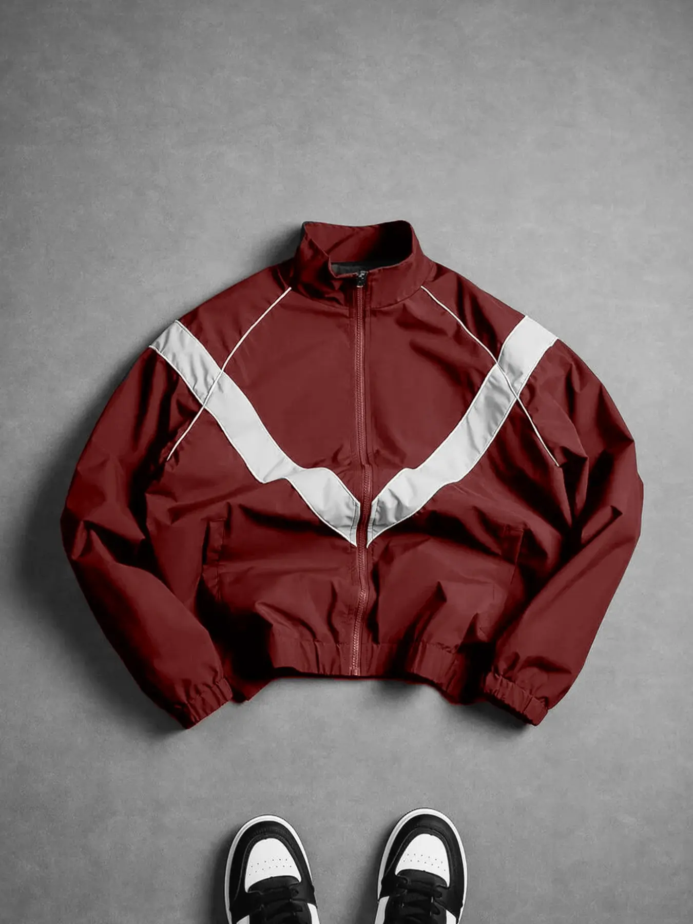 Men's Colorblock Reflective Standing Collar Jacket, Casual Long Sleeve Fitted Outerwear, All Seasons Sportswear for Outdoor Activities