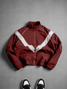 Men's Colorblock Reflective Standing Collar Spring Sports Jacket, Casual Long Sleeve Fitted Athletic Outerwear, All Seasons Sportswear for Outdoor Activities