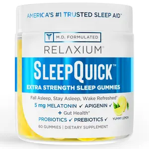 Relaxium Sleep Quick Gummy, Sleep Aid Support, 5 mg Melatonin, Vitamin D-3, Prebiotic & Probiotic Blend, Gluten & Drug Free, Lemon Flavor, 60 Gummies