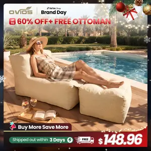 【New Drops Sale】Ovios 58" Outdoor Bean Bag Chair Couch Lounger with Zip-On Detachable Ottoman, Modular Waterproof Lazy Sofa, Premium All-Weather Fabric for Patio Poolside Garden - No Assembly Required outdoorfun