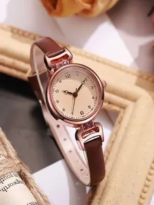 Fashion and Elegant Quartz Watch PU Leather Thin Strap Women's Quartz Watch Solid Color Fashion Women's Watch