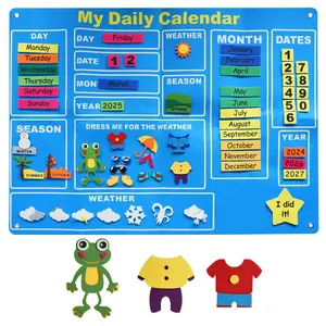 Frog Pattern Felt Calendar Schedule, 1 Count Weather/Season/Year/Month/Day Enlightenment Education Games, Classroom Education Posters