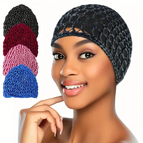 Women's 5Pcs/Pack Rayon Knit Mesh Crochet Hair Net - Sports & Outdoor Hat, Breathable Sleep-Safe Hair Wraps, Adults' Rest Accessory
