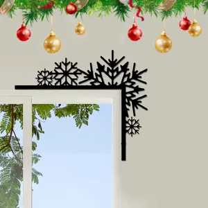 Vintage Black Iron Snowflake Cornice Door & Wall Decor - Heavy Winter Frame Accents with White Snowflake Cutout Design, Easy Installation for Christmas, New Year, Door Frames & Mantel - Country Metal Holiday Decor