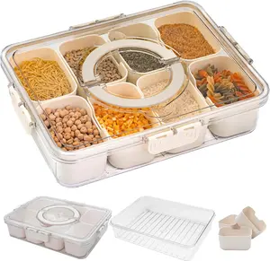 Snackle Box Container with Handle, Removable Snack Box, Divided Serving Tray, Clear Lid, Organizer for Candy, Fruits, Nuts, Charcuterie & Veggies, Perfect for Parties