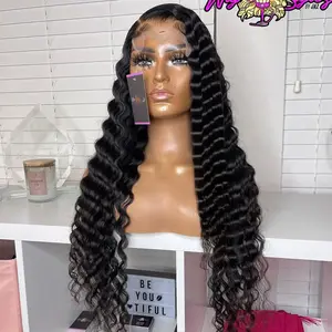 QD-Tizer 13x4 Black Lace Front Wigs Crimps Curls Black Wigs Long Deep Wave Wigs Curly Wave Wigs HD Transparent Lace Free Part Glueless Lace Front Wig Breathable Caps Pre Plucked Heat Resistant Fiber Wig for Fashion Women Party Vacation Daily Used 28inch