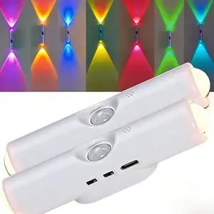 2Pcs Intelligent Induction Light, LED Wireless Night Light, RGB Gradient Dimming Wall Light, Indoor Atmosphere Magnetic Small Night Light, Suitable for Bedroom, Staircase, Corridor, Rechargeable Indoor Environment Lighting Decoration