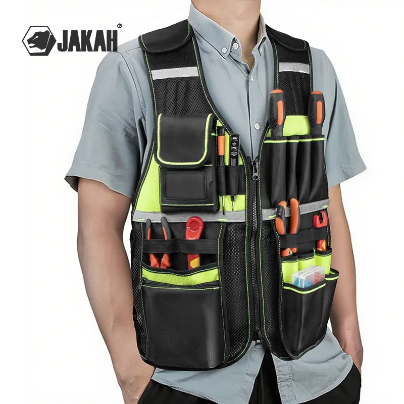 Work Safety Vest, Reflective Safety Vest with Multi-pockets and Zipper, Tool Vest for Electricians, Security & Safety Supplies