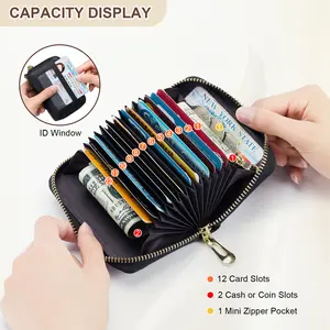 Credit Card Holder Wallet with Keychain & Window, Small Zipper Card Case Wallet for Women & Men