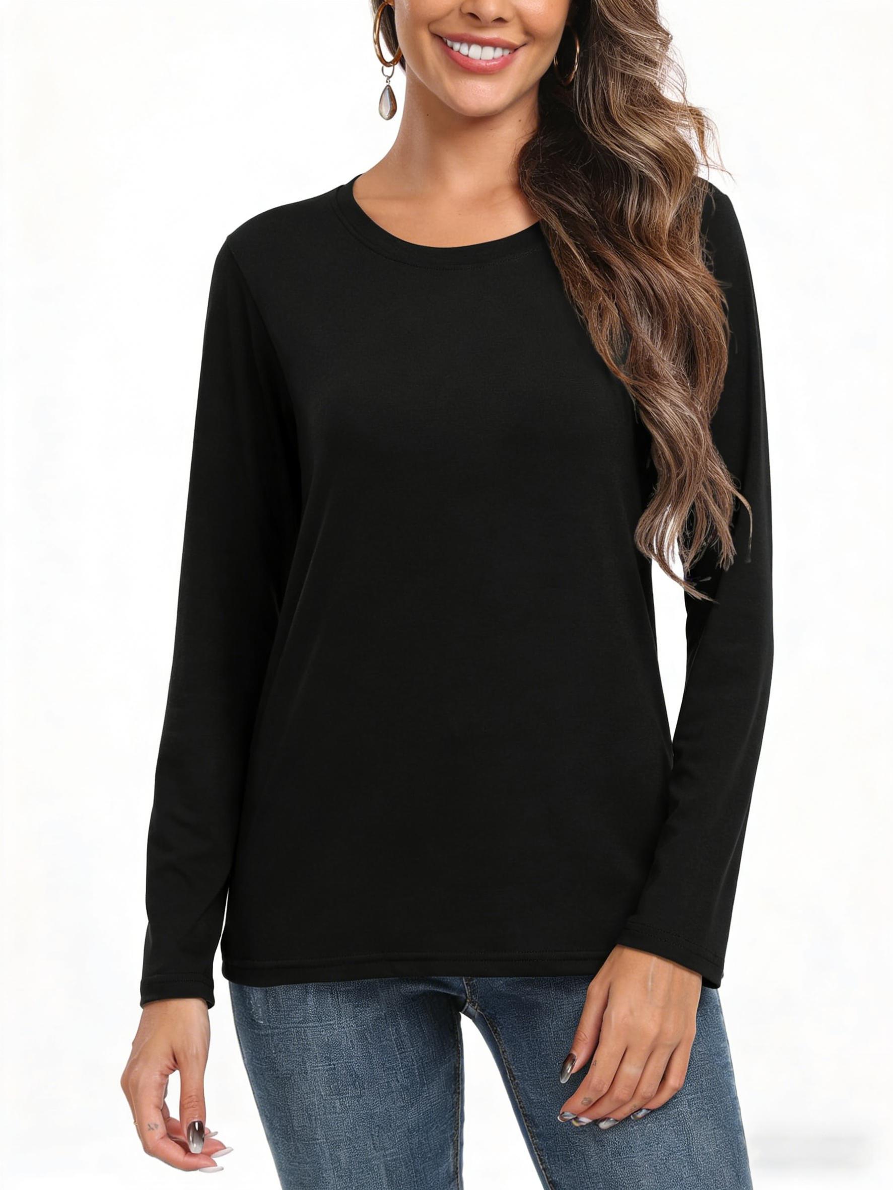 【Limited time deal】【Fast Shipping】Women's Loose Fit Long Sleeve Crewneck Tops - Basic Casual Shirts for Layering,back to school,back to school shopping,clothes for back to school,first day of school outfits