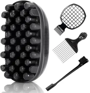4-Piece Hair Styling Kit with Curl Brush, Glove, Straightening Comb and Curl CombHair Sponges for Black Men Curls, Curl Sponge for Black Hair