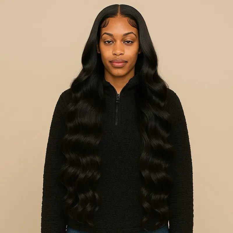 Chelsea 28" Glueless Human Hair Wig Brazilian Bodywave Lace Frontal Closure Wig 200% Density Natural Black Hair Instant Glam Zero Hassle