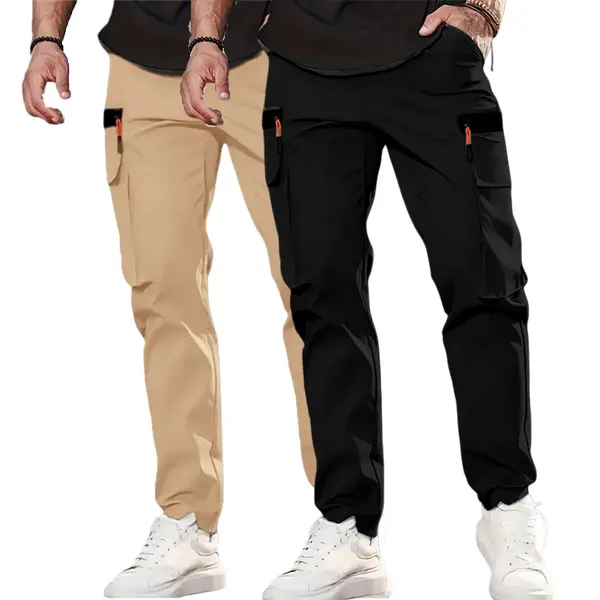 Men's 2-Piece High-Waisted Cargo Joggers - Body-Fitting, Form-Fit, Non-Denim, Performance, Casual Men's Pants, Lightweight Soft Polyester with Multi-Functional Pockets for Athletic Sports, Body-Fitting Men's Pants