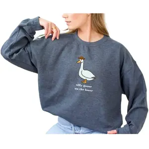 Silly Goose Loose Sweatshirt, Cowboy Duck Sweatshirt, Funny Duck Hoodie, Western Sweater, Preppy Shirt, Goose Sweatshirt, 41 Fabric Women's Wear