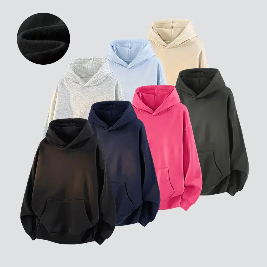 Men’s basic solid-color heavyweight hoodie sweatshirt, cotton blend, skin-friendly lining, elastic kangaroo pocket, drop-shoulder loose fit—ideal for everyday wear and commuting; versatile, durable, and resistant to deformation.