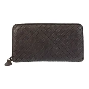 Pre-owned Bottega Veneta Calfskin Small Leather Goods Intrecciato Leather Long Wallet