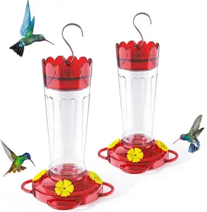 Plastic Hummingbird Feeder, 2-Pack 14 OZ Ant & Bee Proof Hummingbird Feeders for Outdoors Hanging, Leak-Proof Nectar Feeders with 4 Feeding Ports and Perches, Gifts for Mom, Birdlovers