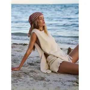 (New)Women's Solid Color Knit Tank Top & Shorts Two-piece Set, Casual Fashion Cozy Loungewear Knitwear Set for Daily Outdoor Wear, Ladies Clothes for Summer, Womenswear