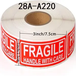 Fragile 1"x3" Handle with Care Shipping Stickers 28A-A220 Secure Grip for Safe Transit 3inch/7.5cm Fragile Labels