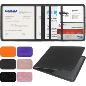 Car Registration and Insurance Holder, Leather Registration and Insurance Card Holder, Vehicle Glove Box Organizer - For Documents, Cards, License (Black)