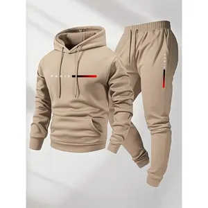 Men's Paris letter printed hoodie and drawstring sweatpants set