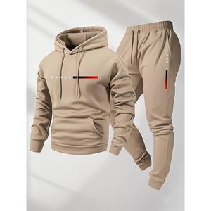 Men's Paris letter printed hoodie and drawstring sweatpants set