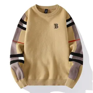 2024 New Autumn Winter Classic Casual Stripe Checkered Pullover for Business Soft Warm Men's Thick Fleece Turtleneck Sweater Menswear Hoodie