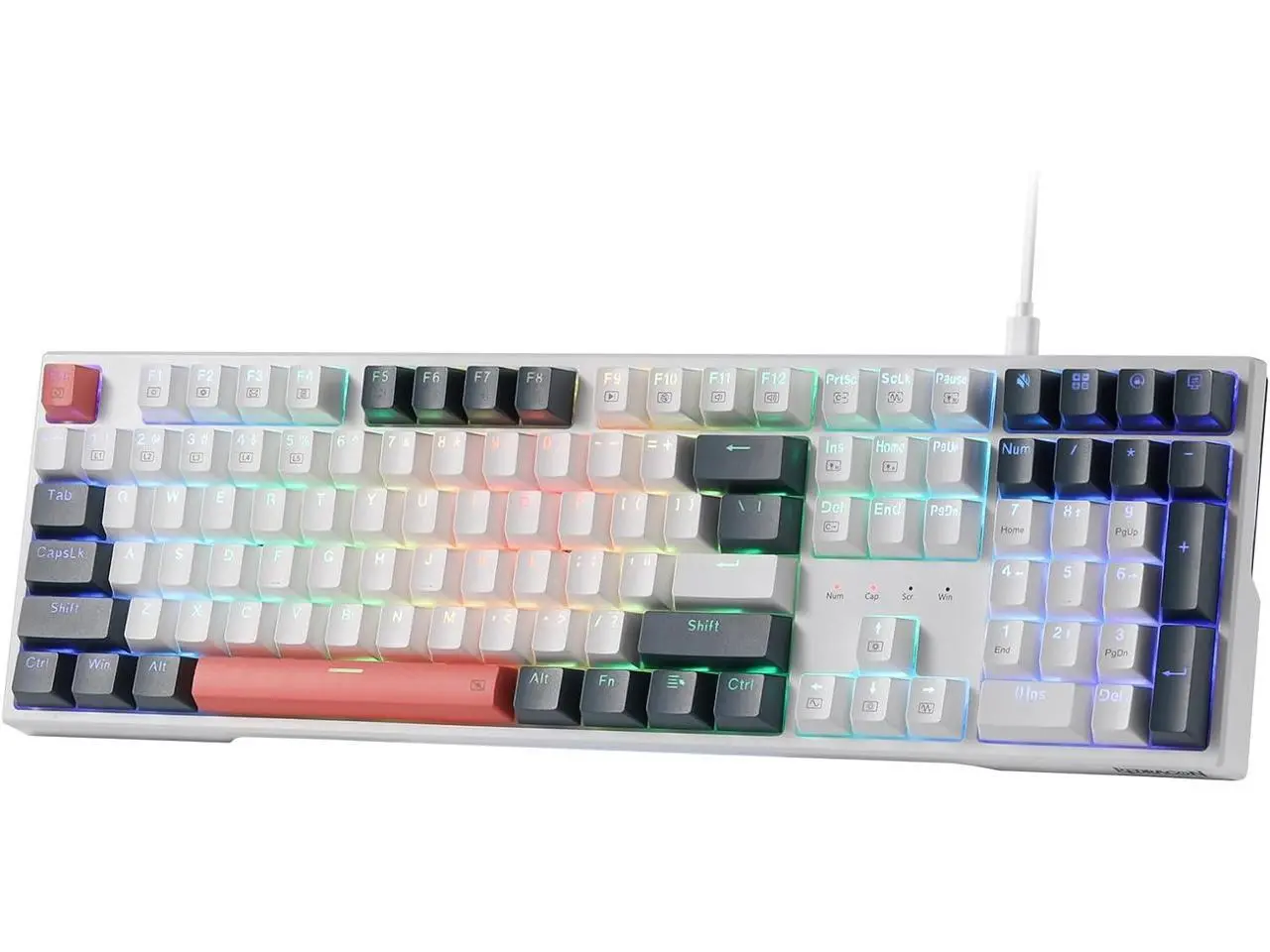 Redragon K668 RGB Gaming Keyboard, 108 Keys Wired Mechanical Keyboard w/Extra 4 Hotkeys, Sound Absorbing Foams, Upgraded Hot-swappable Socket, Mixed Color Keycaps x 2 Sets, Red Switch