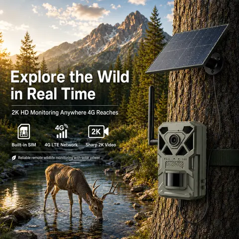 4G LTE Solar Powered Hunting Trail Camera for Hunters, Outdoor Wildlife Hunting App-Compatible Video Camera with Live Streaming, Built-in SIM Card, Motion Activation, Night Vision, Waterproof (Unlimited 4G Data Requires Data Refill; WiFi Not Supported)