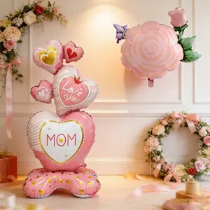 Romantic Heart Mother's Day Rose Balloon Set, 2pcs Large Base Decorations, Perfect for Festival Activities & Room Backgrounds